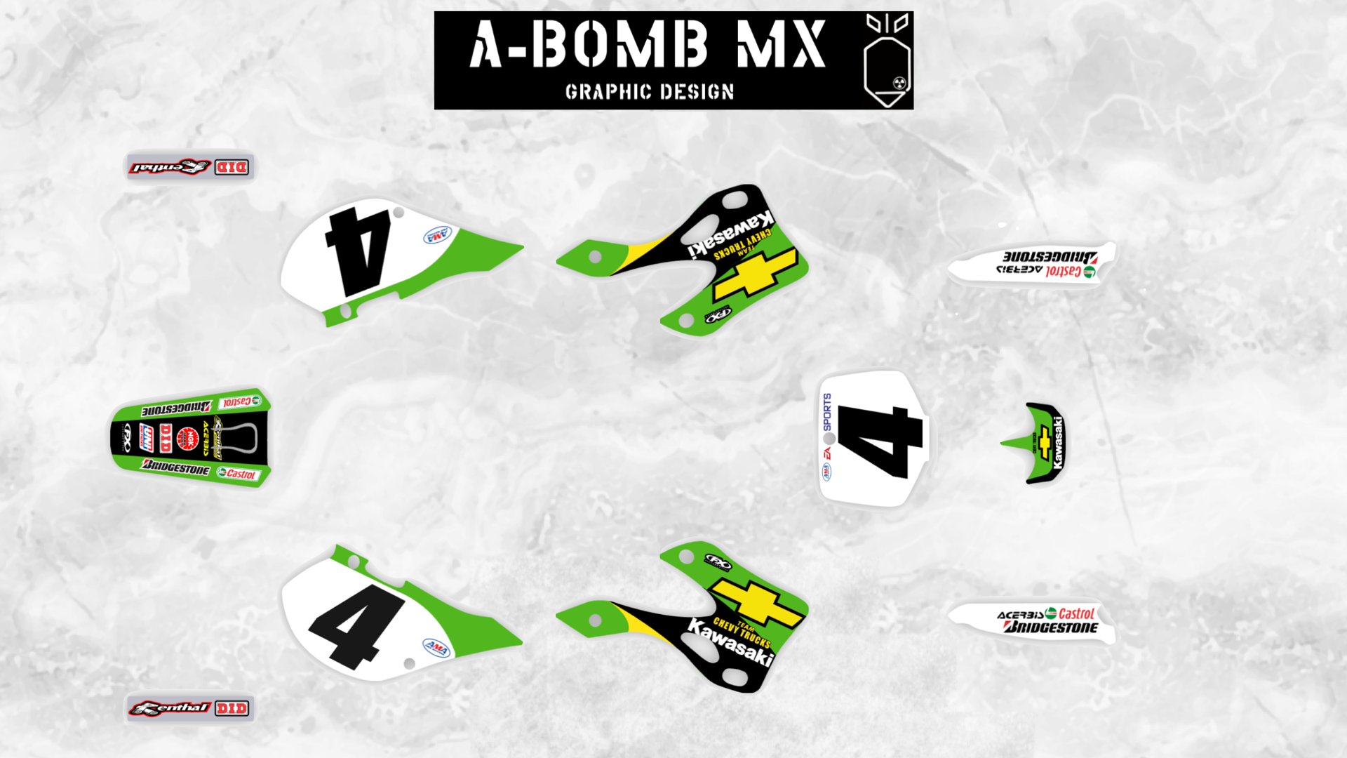 KAWASAKI KX250 & KX125 2001 Ricky Carmichael Team CHEVY TRUCKS Kawasaki Graphics