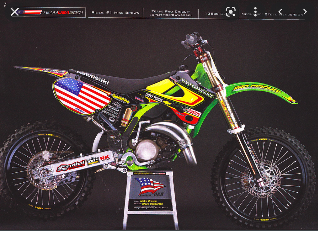 KAWASAKI KX125 2001 Mike Brown Team Procircuit/MX of Nations replica Graphics Kit